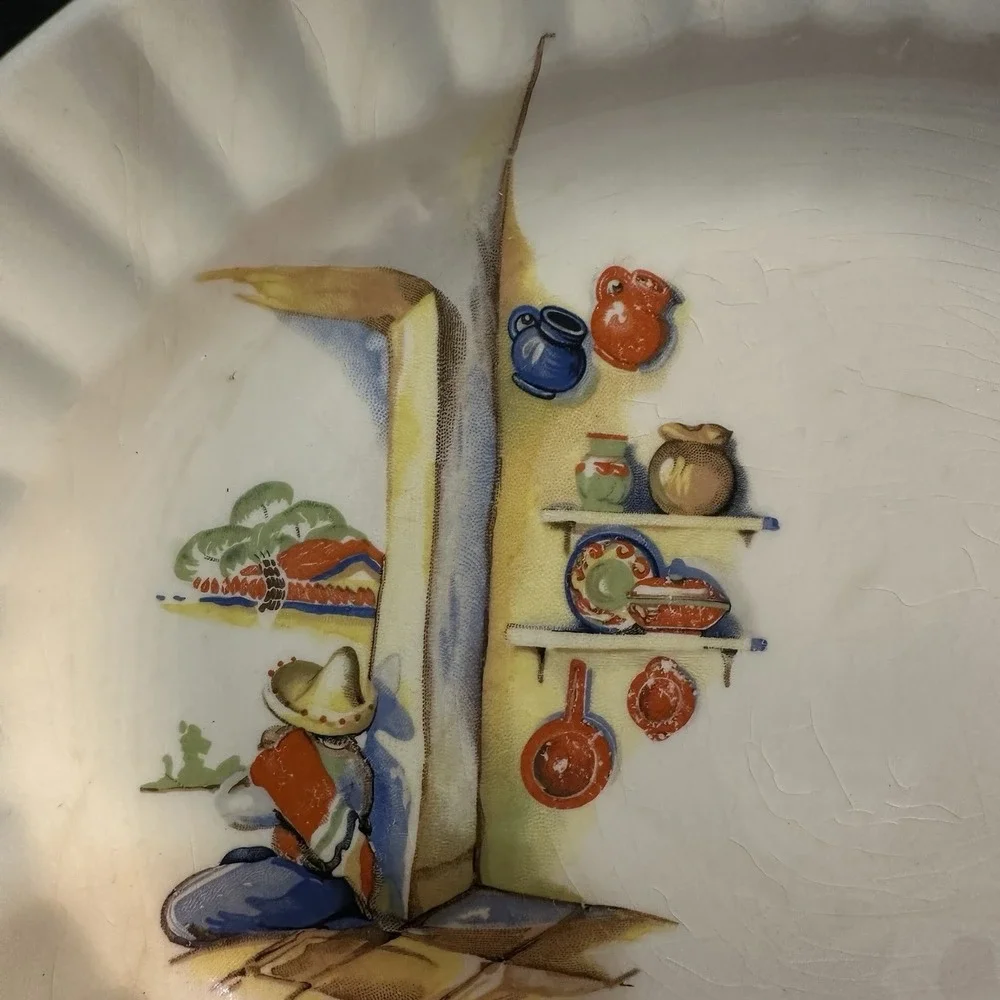 VTG 1940 Edwin M Knowles Semi Vitreous Tia Juana Oval Serving Platter‎ 13